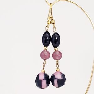 Elegant Black and Purple Glass Faceted Dangly Earrings